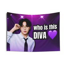 a man with glasses and tie standing in front of a purple background that says who is this diya