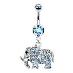 an elephant belly ring with blue crystals on it