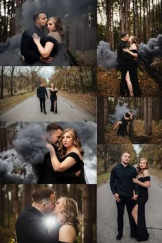 Halloween Engagement Pictures, Black Dress Engagement, Halloween Themed Photoshoot, Engagement Pictures Fall, Halloween Engagement, Spooky Photoshoot, Spooky Shoot, Themed Engagement Photos, Photography Halloween