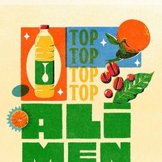 an advertisement for top top men with oranges and olives on the bottom right hand corner