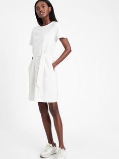 Crew-Neck T-Shirt Dress | Banana Republic Fitted Cotton T-shirt Dress With Short Sleeves, Short Sleeve T-shirt Dress For Loungewear, Fitted Short Sleeve T-shirt Dress For Loungewear, Fitted T-shirt Dress For Loungewear With Short Sleeves, Fitted Casual T-shirt Dress For Loungewear, Fitted Knee-length T-shirt Dress, White Fitted Short Sleeve T-shirt Dress, Fitted Cotton T-shirt Dress Mini Length, Fitted Cotton Short Sleeve Dress