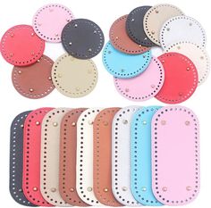 a bunch of different colored leatherettes with holes on the front and back of them