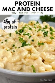 🌱 This healthy and easy protein mac and cheese recipe is a game-changer! 🙌 Made with a creamy Greek yogurt cheese sauce 🧀, it's the perfect stovetop comfort food with a nutritious twist. Whip it up in no time ⏰ or opt for an easy baked version 🍳. Ideal for meal prep 📅 and can easily be made vegan 🌿. Satisfy your cravings guilt-free with this protein-packed delight! 💪 #ProteinMacAndCheese #HealthyComfortFood #MealPrep #GreekYogurt #CheeseSauce #StovetopMacAndCheese #EasyRecipe #... Easy Cheat Meals Dinners, Easy Protein Meal Prep Ideas, Protein Macaroni And Cheese, Quick Easy Protein Lunch, Protein Meals And Snacks, High Protein Mac And Cheese Cottage Cheese, High Protein Chicken Mac And Cheese, Meal Prep Mac And Cheese, Greek Pasta Recipes