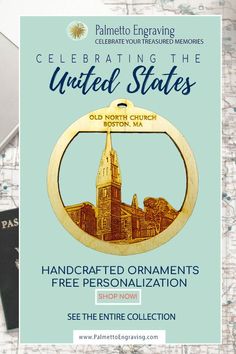 an old north church ornament is featured in this ad for the united states