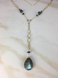 Labradorite London blue topaz 14K GF Necklace Elegant Drop Labradorite Jewelry, Elegant Labradorite Drop Jewelry, Gf Necklace, Amazonite Jewelry, Karma Necklace, Amazonite Necklace, Multi Sapphire, Labradorite Jewelry, Tourmaline Necklace