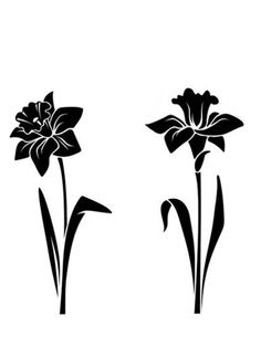 three black and white flowers are shown in the shape of an outline on a white background