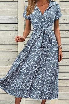 Elegant Shirt Collar Short Sleeve Floral Midi Dress - Cherieday Cream Midi Dress, Tie Waist Maxi Dress, Floral Chiffon Maxi Dress, Boho Floral Maxi Dress, Fitted Maxi Dress, Loose Maxi Dress, Midi Shift Dress, Cotton Midi Dress, Midi Short Sleeve Dress