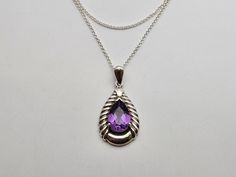 Vintage 925 Silver 3.74c.t Pear Cut Amethyst Necklace Item w#369 Clean and in good condition 9 grams 18-Inch chain with a spring ring clasp Pendant is 1.5 inch long and .75 inch wide 3.74 carat genuine amethyst Marked 925 Please see our shop policies for any further information. Welcome to Westgate Jewels! At Westgate Jewels, we specialize in vintage estate jewelry, vintage designer jewelry, Vintage Native American jewelry and wears, Collectables, and Vintage fine karat gold and sterling silver February Birthstone Necklace, Vintage Native American Jewelry, Vintage Designer Jewelry, February Birthstone, Amethyst Necklace, February Birth Stone, Necklace Vintage, Vintage Designer, American Jewelry