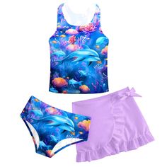 PRICES MAY VARY. 【High Quality Fabric】82% polyester, 18% spandex fabric makes girls bathing suit not only elastic and comfortable to wear, but also anti-wrinkle, anti-chlorine, and easier to care for. 【Unique Design】The 3 piece swimsuit design for girls is not only an U-neck tank top and bikini bottom, but also a beach skirt with cute ruffles and bow knots in the 3pc swimwear, allowing your little princess have more matching options when wearing swimsuits. 【Adorable Prints】Girls 3 piece bathing 3 Piece Bathing Suit, Hawaiian Swimwear, 3 Piece Swimsuit, Cover Up Beach, Coverup Beach, Swimsuit Design, Beach Skirt, Tankini Set, Spandex Fabric