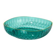 green glass bowl with gold rim