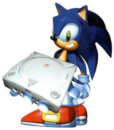 sonic the hedgehog holding a video game console