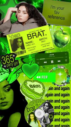 a collage with green images and text on the bottom right corner is an image of a woman's face