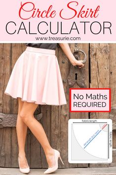 a woman in pink skirt and heels with text overlay that reads circle skirt calculator