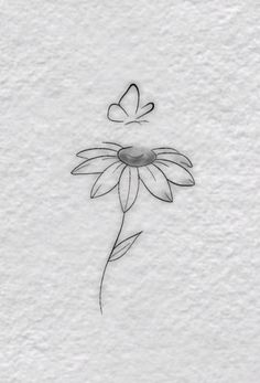 a drawing of a flower with a butterfly on it's head and the petals are drawn