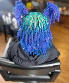 Loc Color Combos, Locs Hairstyles With Color, Green And Black Locs, Blue And Green Locs, Blue And Purple Locs, Two Toned Locs, Dark Purple Locs, Turquoise Locs, Reverse Ombre Locs