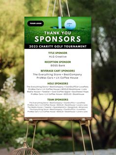 a sign advertising sponsors for the 2013 charity golf tournament