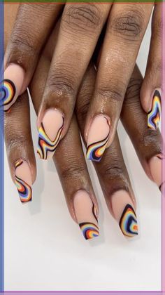 Chinese New year 2024 Graphic Nail Art Designs, Funky Abstract Nails, Abstract Pride Nails, Intense Nail Art, Phycadelic Nail Art, Graphic Nails Designs, Cute Trippy Nails, Easy Trippy Nail Art, Summer Edgy Nails