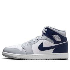 Air Jordan 1 Mid 'Wolf Grey Midnight Navy'  DQ8426-104 Jordan 1 Mid Grey Blue, Navy Blue Jordans, Navy Blue Nike Shoes, Air Jordan 1 Grey, Air Jordan 1 Mid Grey, Jordan 1 Grey, Air Jordan 1 Mid White, Shoes Jordan 1, Jordan Mid