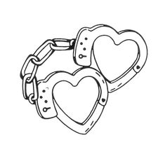 two heart shaped handcuffss on a white background