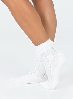 Socks  Princess Polly Exclusive  75% cotton 15% polyester 10% spandex  Soft knit material   Lace ruffle at cuff   Good stretch    OSFM White Frilly Socks, Frilly Socks, Shop Accessories, Online Shop Accessories, Women's Socks, Best Stretches, Everyday Accessories, Thanksgiving Outfit, Puma Fierce Sneaker