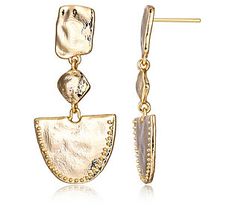 Showcase an artisanal look with the beauty of these goldtone dangle earrings. Each one is crafted with three different shapes and topped with a hammered finish. Chic Hammered Metal Earrings, Chic Gold Hammered Earrings, Hammered Metal Chandelier Earrings, Gold Hammered Drop Linear Earrings, Gold Hammered Metal Linear Earrings, Gold-tone Hammered Drop Earrings, Underworld, Different Shapes, The Beauty