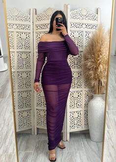 Mesh Off Shoulder Midi Dress Polyester 95% Spandex 5% Off Shoulder Midi Dress, Secret Sale, Polyester Dress, Purple Color, Size 13, Black Color, Off Shoulder, Black Dress, Midi Dress