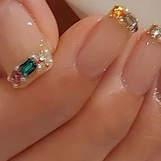 Pearl Gem Nails, Nail Ring, Gem Nails, Manicure Y Pedicure, Classy Nails, Nail It