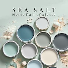 six different shades of paint sitting next to each other with the words sea salt home paint palette