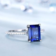 You are looking at a vintage Lab-Created Blue Sapphire Engagement Ring. A perfect anniversary gift, birthday gift,wedding engagement ring.Great as a gift for her.Ring Information<><><><><><><><><><><><><><><>Main Stone*Lab-Created Blue Sapphire*6x8mm blue sapphire*Weight:it's approx 1.5 ctw.*Setting:4-prongStone On the Band*SI Clarity and H Color real diamond.Metal* Solid 10k 14k &18k.*Color:white gold,yellow gold,rose gold.Custom Order<><><><><><><><><><><><><><><>*The main stone can be other g Saphire Engament Ring Square, Classic Sapphire Diamond Ring Gift, Classic Sapphire Diamond Ring As A Gift, Rectangular White Gold Sapphire Ring For Anniversary, Sapphire Princess Cut Diamond Ring As A Gift, Emerald Cut Sapphire Birthstone Ring Gift, Princess Cut Sapphire Diamond Ring Gift, Sapphire Birthstone Ring Emerald Cut Gift, Rectangular Sapphire Rings For Gifts