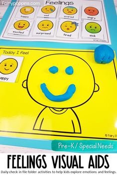 feelings visual aids for kids and adults with the text feelings visual aids in front of it