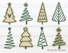 christmas tree cutouts are shown in green and white