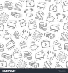 a lot of money and finance icons on white background