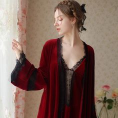 Aesthetic Lounge, Long Night Dress, Velvet Sleepwear, Robe Women, Kurta Style, Sleepwear Fashion, Long Night, Bridal Robe, Dress Velvet