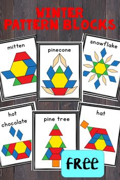 printable winter pattern blocks for kids to color and practice their skills on the snowflake