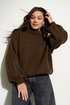 Bellamy Chunky Knit Pullover - Espresso – Callahan People References, Color Crush, Heavy Knit, Knit Pullover, Fall Collections, Balloon Sleeves, Knitted Pullover, Chunky Knit, New Shop