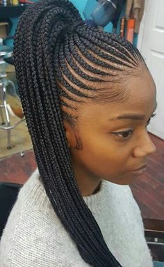 Cornrow braids Goddess Braid Ponytail, Feed In Braids Ponytail, Feed In Braids Hairstyles, African Hair Braiding Styles, Protective Style