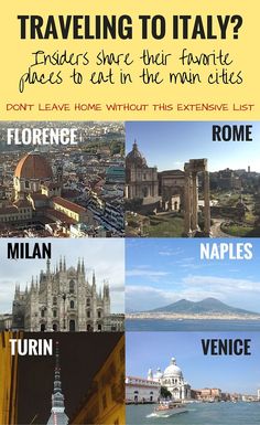 there are many different pictures with the words traveling to italy on them and below it