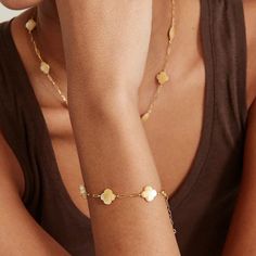 Clover Yellow Mother of Pearl Bracelet – Dandelion Jewelry Mother Of Pearl Bracelet, Delicate Gold Chain, Gold Chain Bracelet, Gold Bracelet Chain, Long Pendant