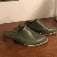 Brand New! I Got Them At A Cute Boutique, But Sadly They Are Just Too Small For Me. Perfect 1 1/2 Inch Stacked Heel. Super Soft Leather And Cushioned Insole Make Them Extra Comfortable. A Beautiful Rich Green Color. Runs True To Size. Casual Leather Mules With Low Heel, Casual Leather Mules Medium Width, Casual Leather Mules With Stacked Heel, Comfortable Leather Mules With Stacked Heel, Clog Heels, Cute Boutiques, Rich Green, Leather Mules, Mule Clogs