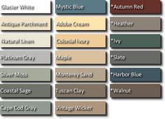 the names and colors of different shades of paint