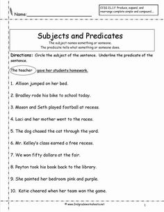 worksheet for subject and predicates with pictures on the page, including