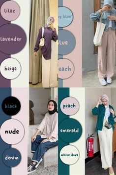 Mixing Colors Outfits, Color Matching Clothes Hijab, Paduan Warna Outfit, Hijab Colors Combinations, Dress Colour Combination Ideas, Lilac Outfit Ideas, Colour Combinations Clothes