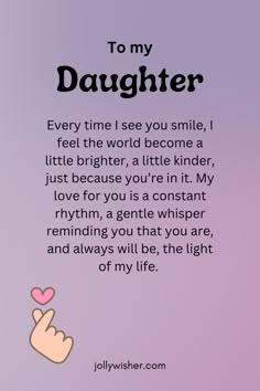 Share the depth of your love with your daughter through these tender wishes. Let her know she’s the heartbeat of your life and always will be. 🌷 For Daughter Quotes, Love My Daughter, Wishes For Daughter, I Love My Daughter, Cute Sayings, Verses For Cards, Perfect Word