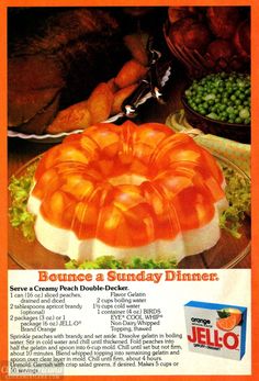 an advertisement for jello featuring oranges and bundt cake