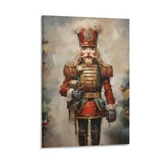 a painting of a nutcracker in red and gold