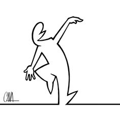 a black and white drawing of a person reaching for something