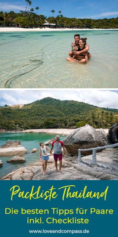 two people are in the water with their arms around each other, and one person is holding