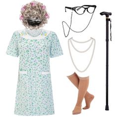 PRICES MAY VARY. PACKAGE INCLUDES: Adult Standard Size Halloween Costume for Women - Old Lady Costume Wig with Curles, Grandma Costume Nightgown, Old Lady Glasses with Eyeglass Chains Strap, Granny Cane, Faux Pearl Beads Necklaces, Socks and Wig Cap. VALUE COSTUME: Complete Your Halloween Old Look with This Old Lady Costume Dress up, Can Increase the Appearace of Your Age in the Matter of Seconds. OCCASIONS: This Old Lady Costume is Excellent for Halloween Funy Costume, Halloween Trick or Treati Halloween Old Lady Costume, Old Lady Costume For Women Diy, Old Women Costume, Grandma Dress Up, Diy Grandma Costume, Granny Costume For Adults, Old Lady Party Theme, Grandma Costume For Women, Old Lady Outfits Ideas