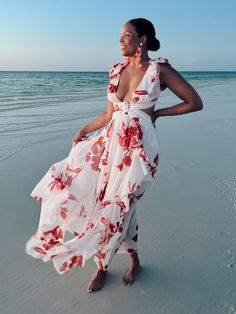 Sandra Red and White Floral Maxi Dress White Floral Fabric, Pretty Winter Outfits, White Floral Maxi Dress, Red And White Dress, Floral Two Piece, Floral Bridesmaid, Red Bridesmaids, Perfect Style, Getting Engaged