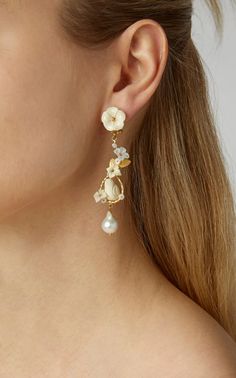 Starling Earrings | Over The Moon Runway Jewelry, Flower Drop Earrings, Bird Earrings, Earrings In Gold, Pearl Set, Starling, Pearl Flower, Handcrafted Earrings, Keep Jewelry